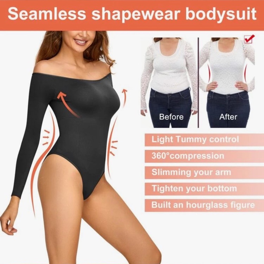 *DEAL* ~ Off-Shoulder Black Shapewear Bodycon Sculpting Bodysuit
